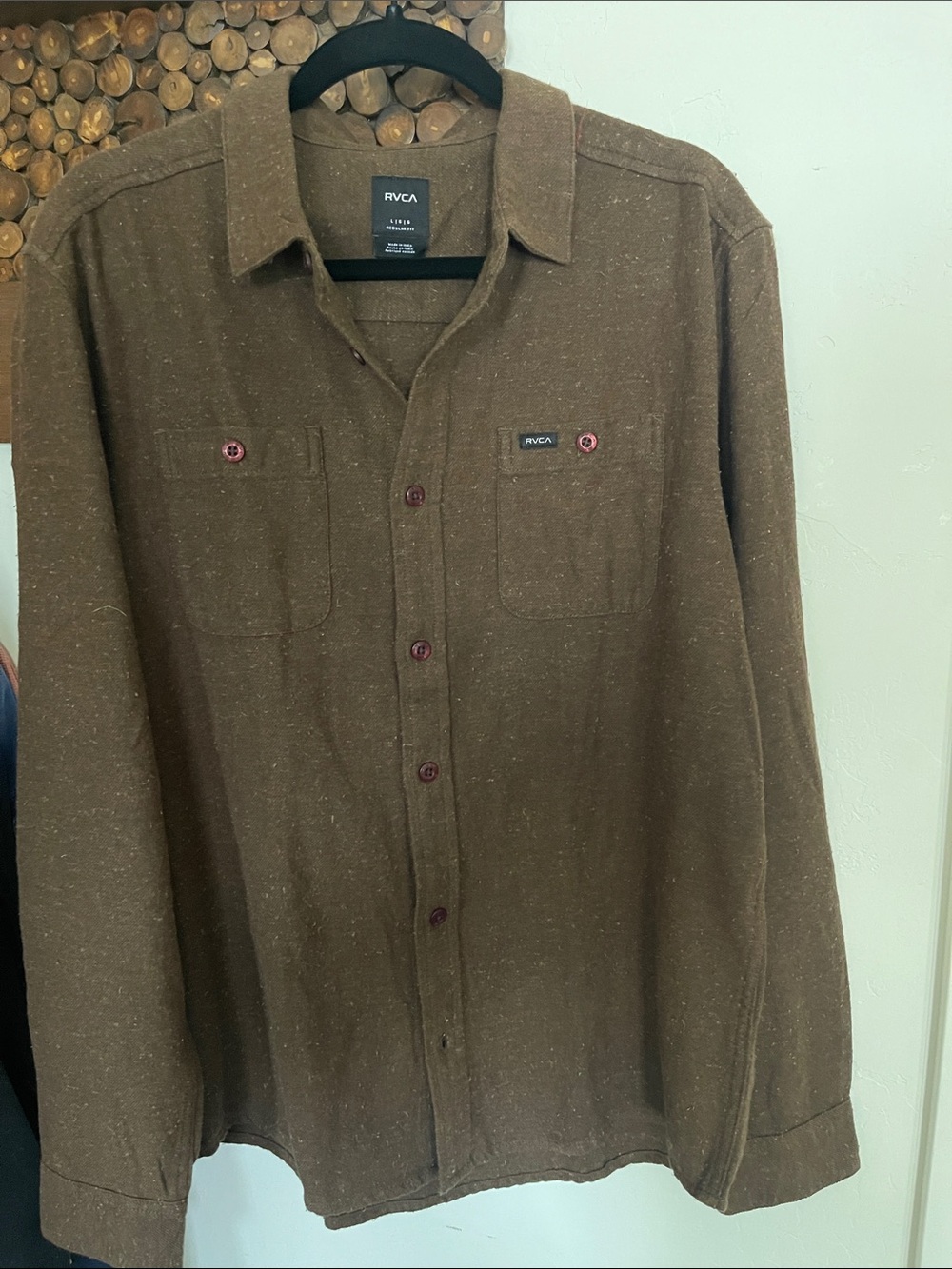 RVCA Men's Brown Long-Sleeve Button-Down Shirt